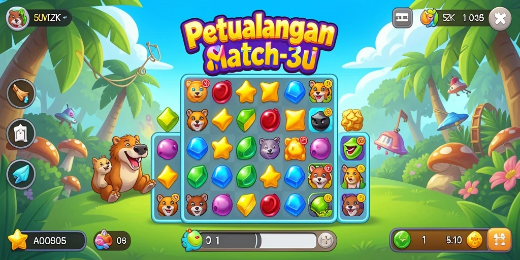Tampilan gameplay seru dari game Match-3 5ZK dengan grafis menarik.