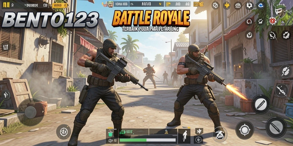 Tangkapan layar menampilkan gameplay intens dari pertarungan Battle Royale di BENTO123.