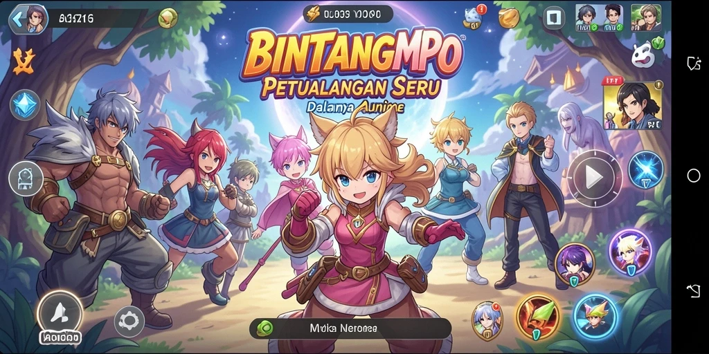 Screeshot gameplay BINTANGMPO yang penuh aksi dan karakter anime.