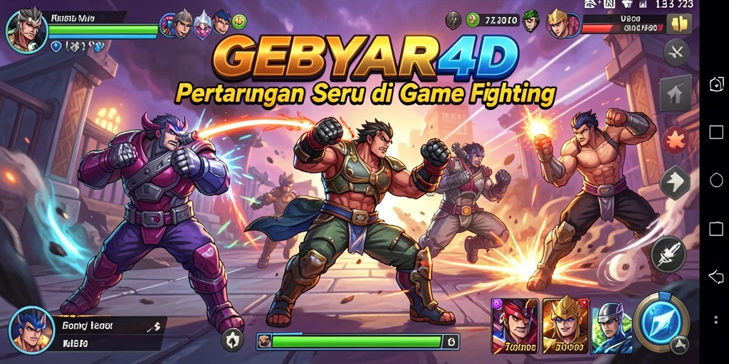 Tampilan gameplay GEBYAR4D menampilkan pertarungan yang mendebarkan antara karakter unik.