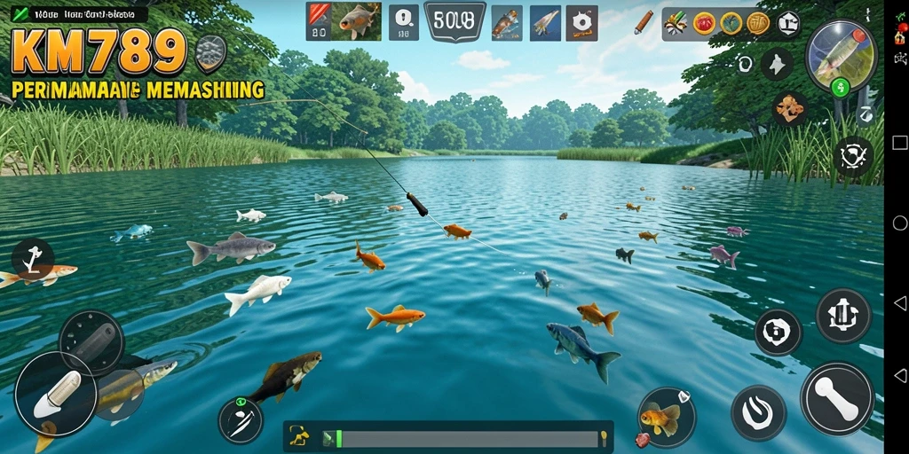 Gameplay KM789 yang menarik dan menantang saat memancing.