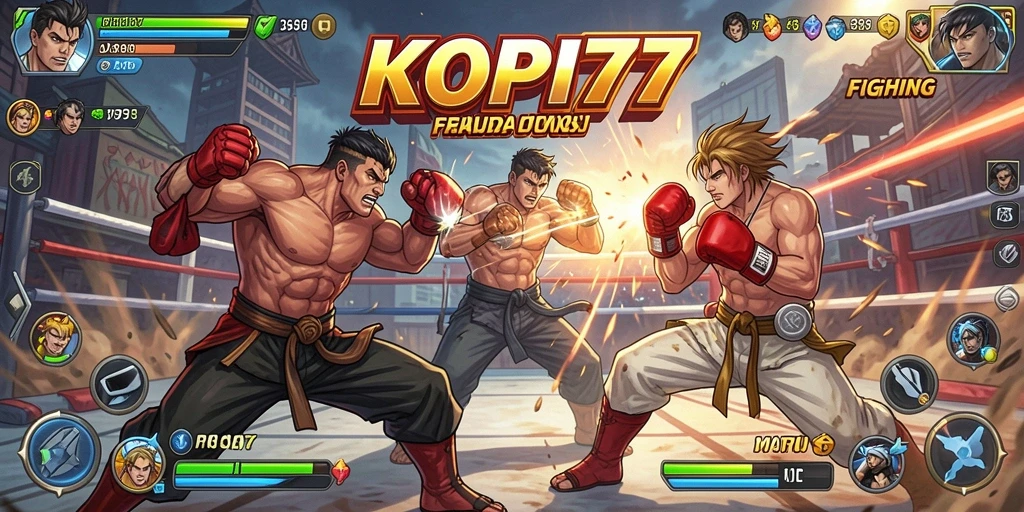 Tampilan gameplay KOPI77 menampilkan pertarungan yang intens dan mendebarkan.